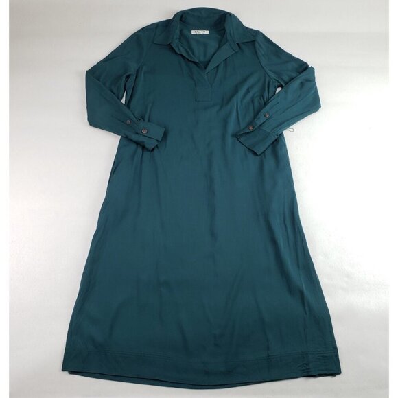 Boden Long Sleeve Maxi Dress Womens 12 R Green Collared Pullover Pocket *No Tie* - Picture 3 of 16